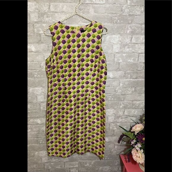 Moda Seta Geo Print Dress Sleeveless Green Purple Size 6 - Picture 8 of 9